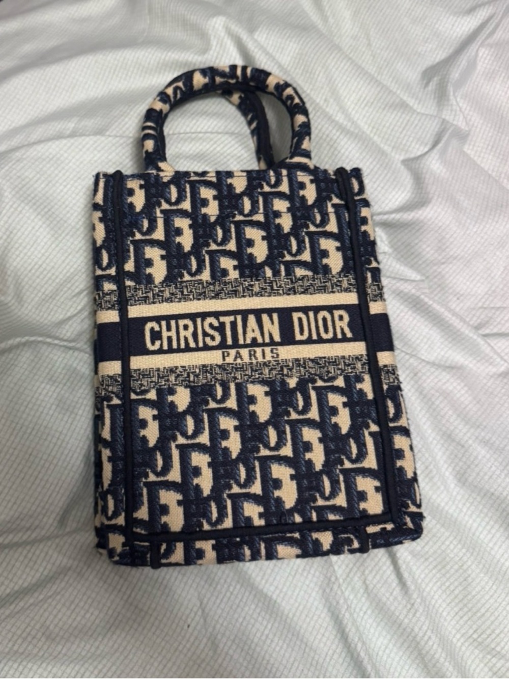Dior Navy and Cream Oblique Canvas Mini Book Tote